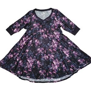 Torrid Super Soft Plush Floral V Neck Skater Dress 3X Black Purple Whimsigoth